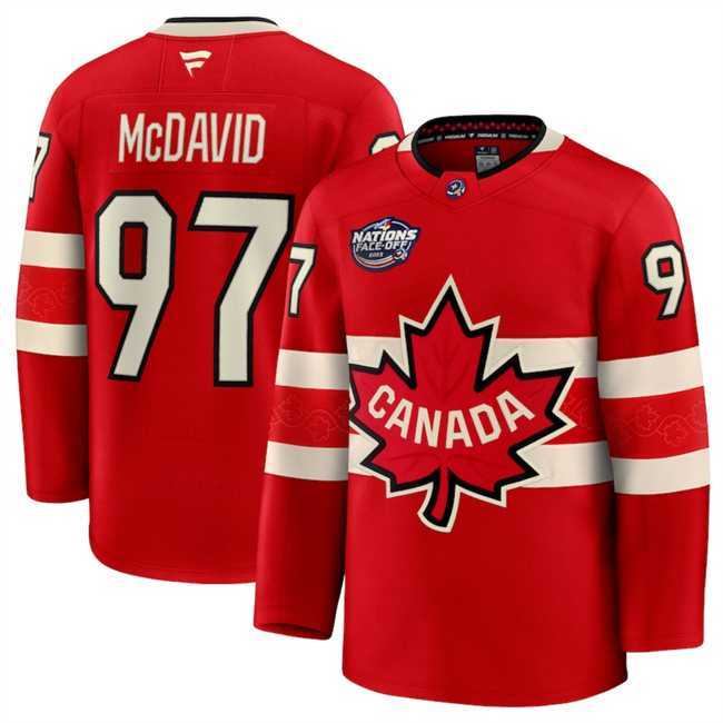 Mens Canada #97 Connor McDavid Red 2025 4 Nations Face-Off Premium Stitched Jersey Dzhi